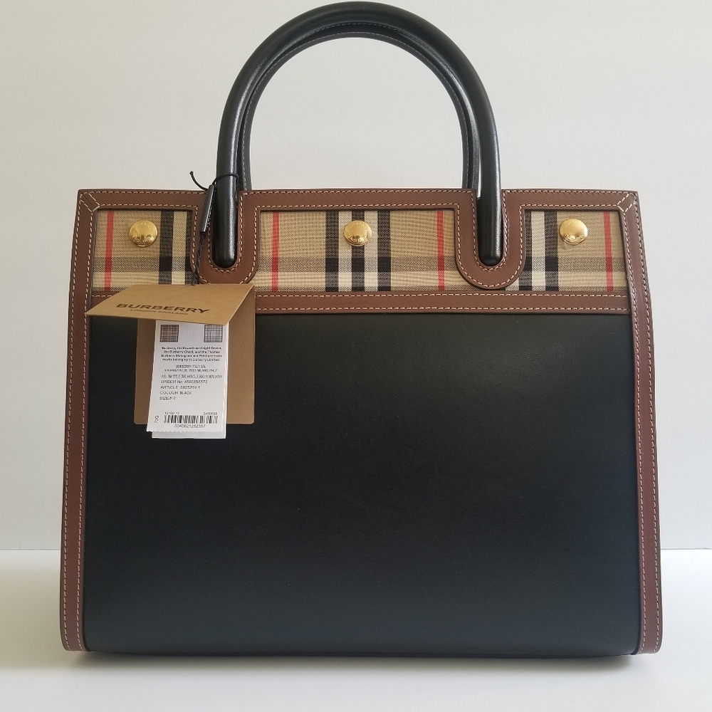 Burberry Title Vintage Check Leather Satchel Black - Picture 1 of 13